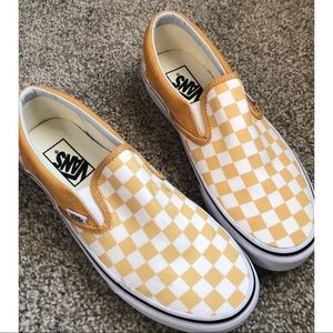 yellow checkered slip on vans